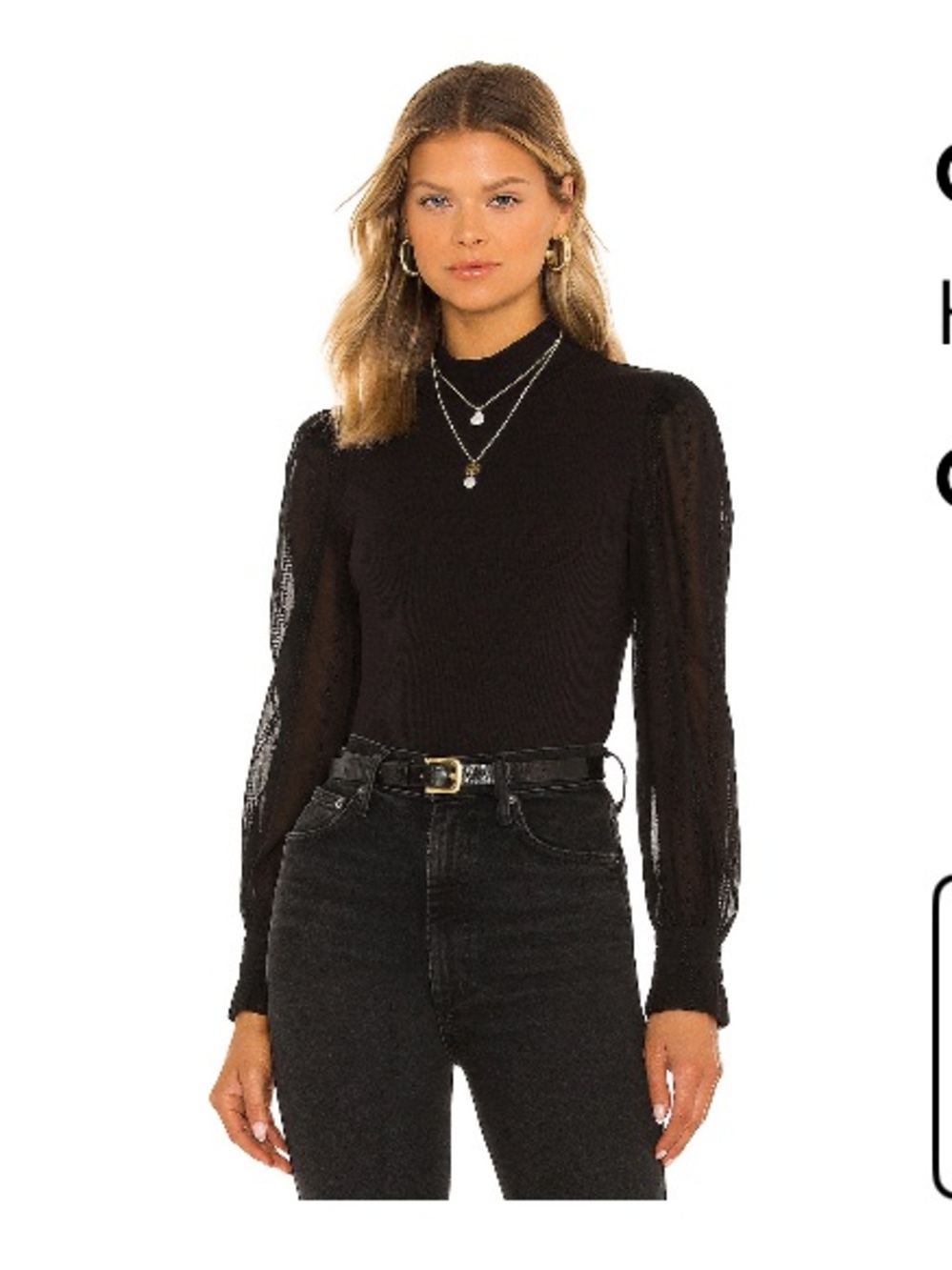 Heartloom Black Puff Sleeve Mock Neck Top
